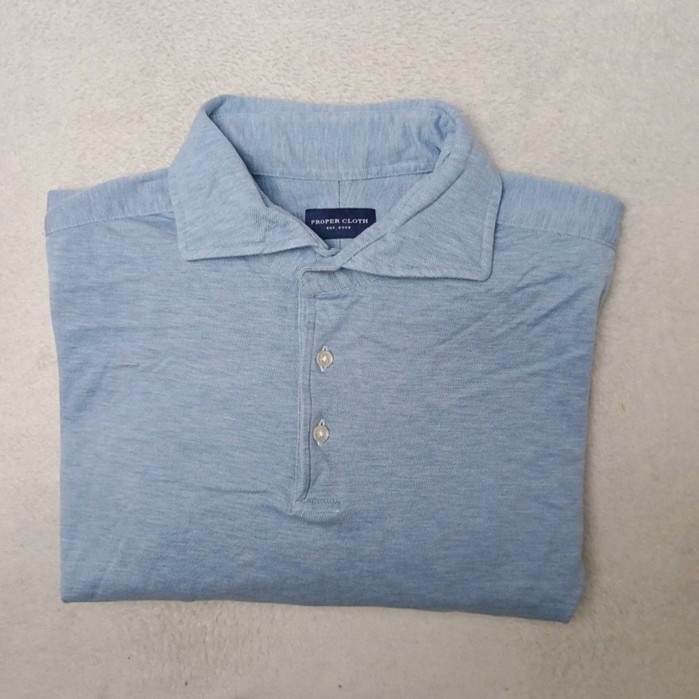 Proper Cloth Shirt Mens L Blue Long Sleeve Polo Button-Up Cotton Jersey Casual